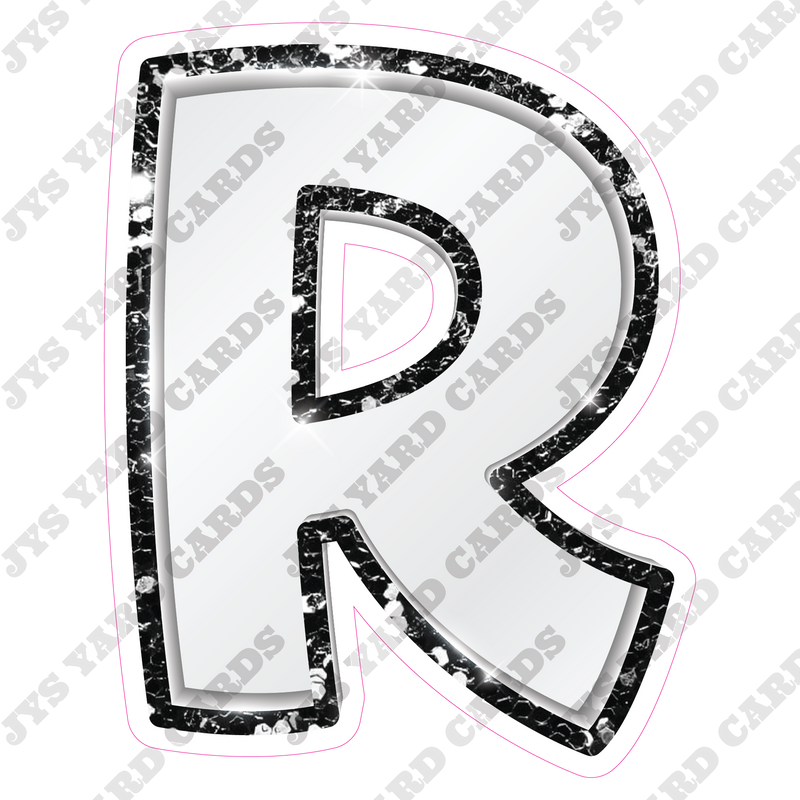 Single Letters: 12” Bouncy Metallic White With Black