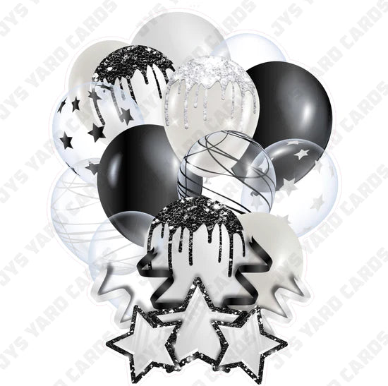 SINGLE JAZZY BALLOON: White And Black - Yard Card Signs by JYS International