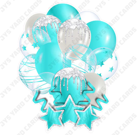 SINGLE JAZZY BALLOON: Teal And White - Yard Card Signs by JYS International