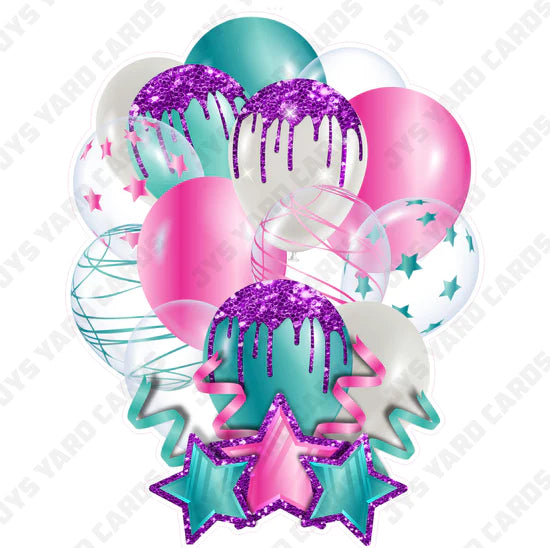 SINGLE JAZZY BALLOON: Teal, Purple, And Pink - Yard Card Signs by JYS International