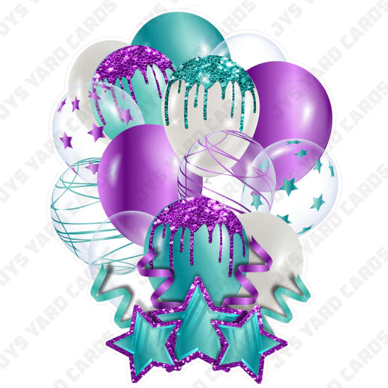 SINGLE JAZZY BALLOON: Teal And Purple - Yard Card Signs by JYS International