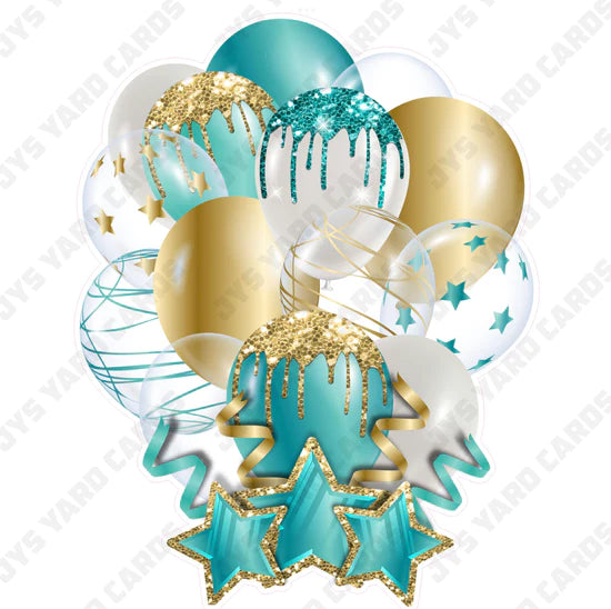 SINGLE JAZZY BALLOON: Teal And Gold - Yard Card Signs by JYS International