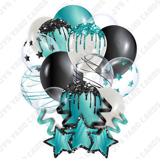 SINGLE JAZZY BALLOON: Teal And Black - Yard Card Signs by JYS International