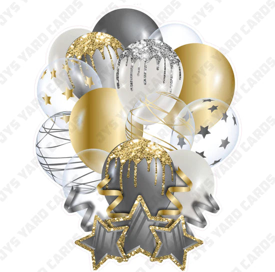 SINGLE JAZZY BALLOON: Silver And Gold - Yard Card Signs by JYS International