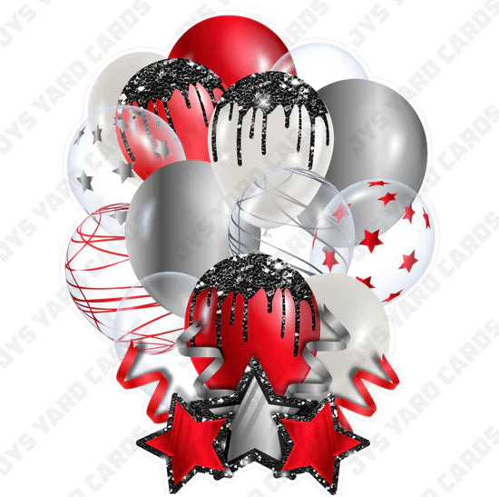 SINGLE JAZZY BALLOON: Red, Silver, And Black - Yard Card Signs by JYS International