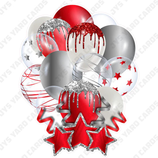 SINGLE JAZZY BALLOON: Red And Silver - Yard Card Signs by JYS International