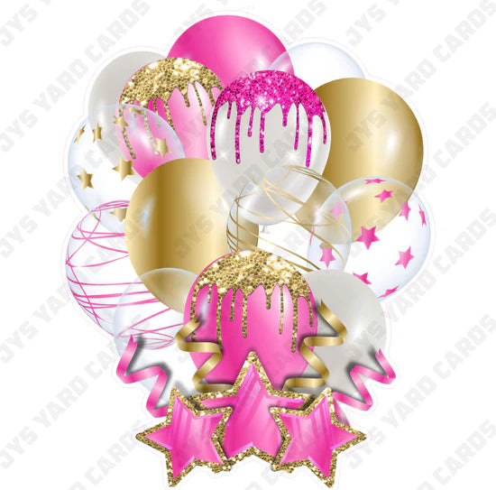 SINGLE JAZZY BALLOON: Pink And Gold - Yard Card Signs by JYS International