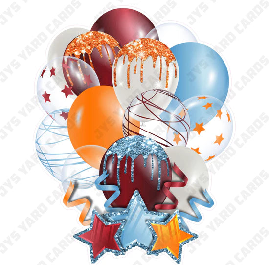 SINGLE JAZZY BALLOON: Orange, Burgundy, And Light Blue - Yard Card Signs by JYS International