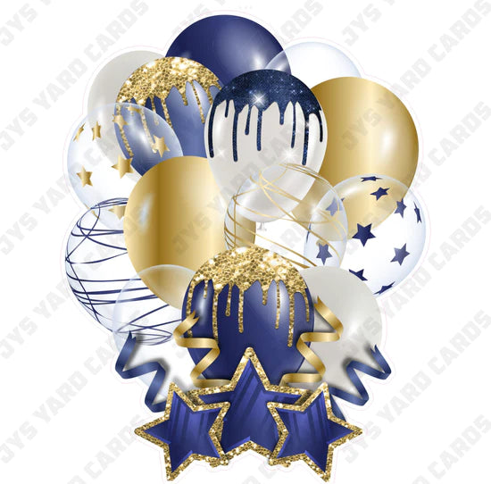 SINGLE JAZZY BALLOON: Navy And Gold - Yard Card Signs by JYS International