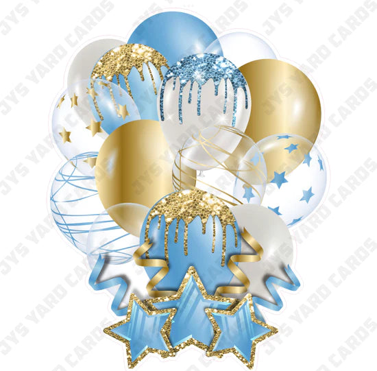 SINGLE JAZZY BALLOON: Light Blue And Gold - Yard Card Signs by JYS International