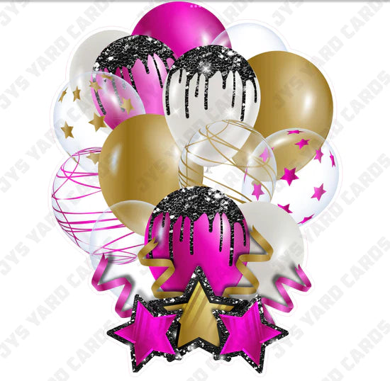 SINGLE JAZZY BALLOON: Hot Pink, Black, And Gold