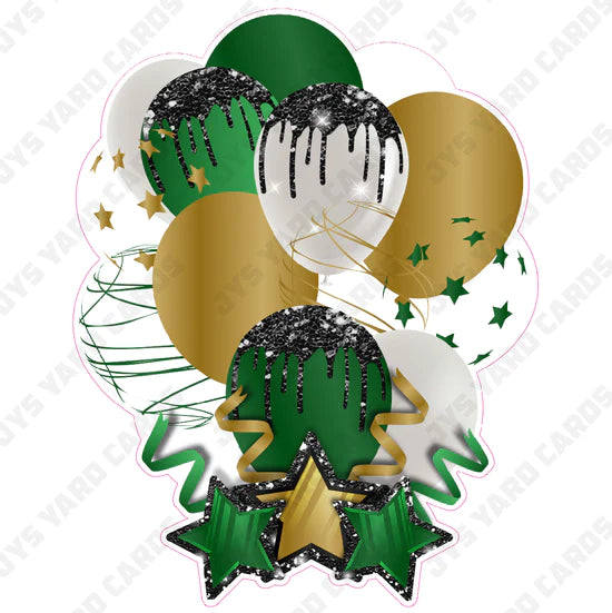 SINGLE JAZZY BALLOON: Gold, Green & Black - Yard Card Signs by JYS International