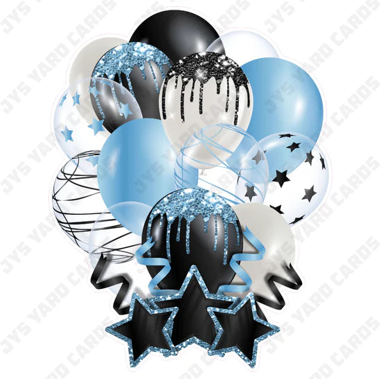 SINGLE JAZZY BALLOON: Black And Light Blue - Yard Card Signs by JYS International