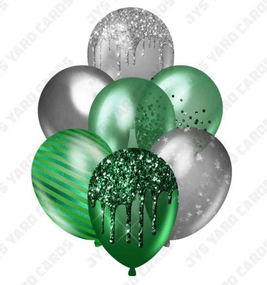 SINGLE JAZZY BALLOON: Green And Silver - Yard Card Signs by JYS International