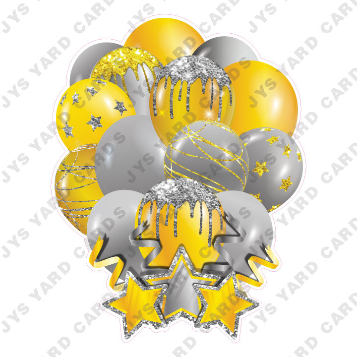 SINGLE JAZZY SOLID BALLOON: YELLOW AND SILVER - Yard Card Signs by JYS International