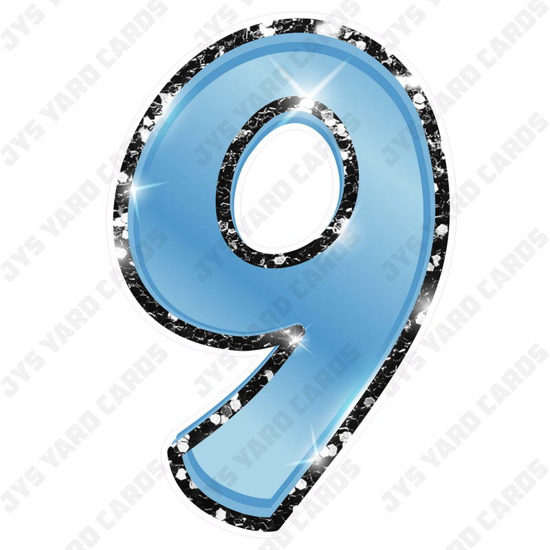 Single Numbers: 23” Bouncy Metallic Light Blue With Black Trim - Yard Card Signs by JYS International