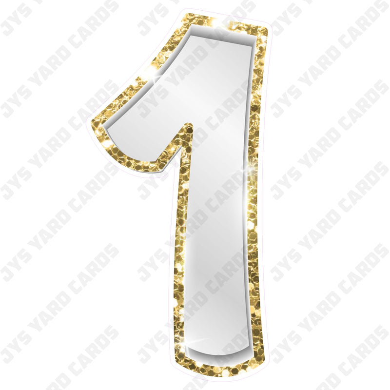 Single Numbers: 23” Bouncy Metallic White With Gold Trim