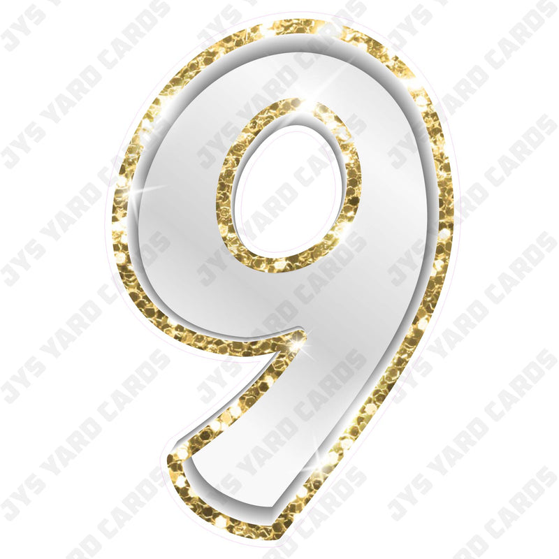 Single Numbers: 23” Bouncy Metallic White With Gold Trim - Yard Card Signs by JYS International