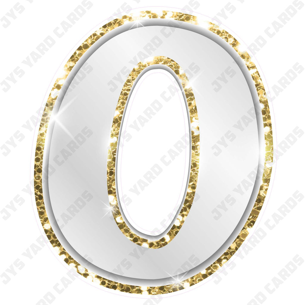 Single Numbers: 23” Bouncy Metallic White With Gold Trim - Yard Card Signs by JYS International