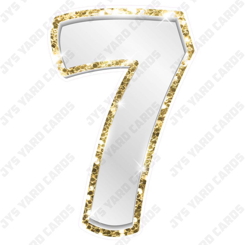 Single Numbers: 23” Bouncy Metallic White With Gold Trim - Yard Card Signs by JYS International