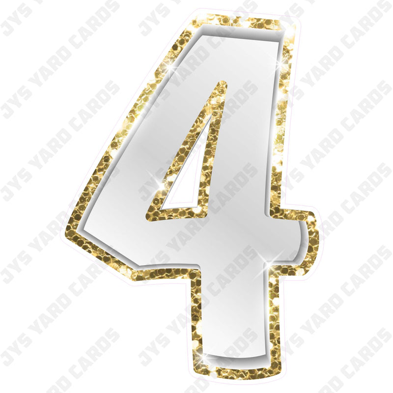 Single Numbers: 23” Bouncy Metallic White With Gold Trim - Yard Card Signs by JYS International