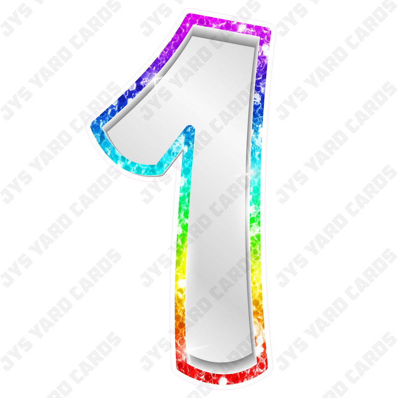 Single Numbers: 23” Bouncy Metallic White With Rainbow Trim