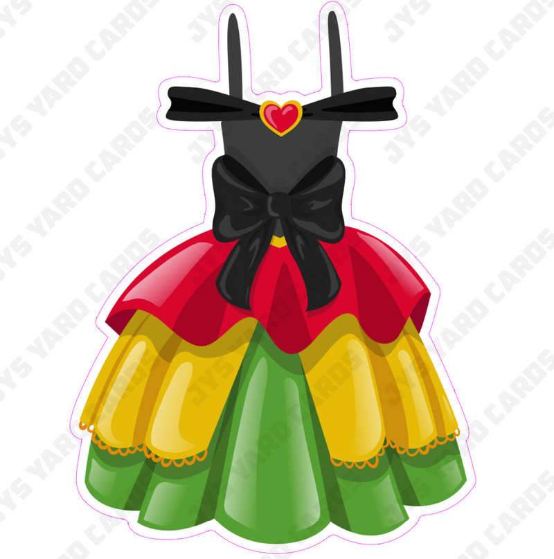 DRESS: RED, BLACK, GREEN, YELLOW