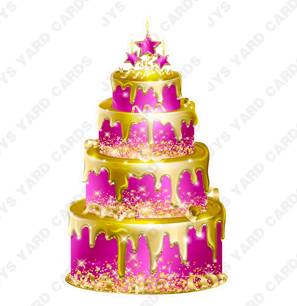 JAZZY CAKE: HOT PINK & GOLD - Yard Card Signs by JYS International