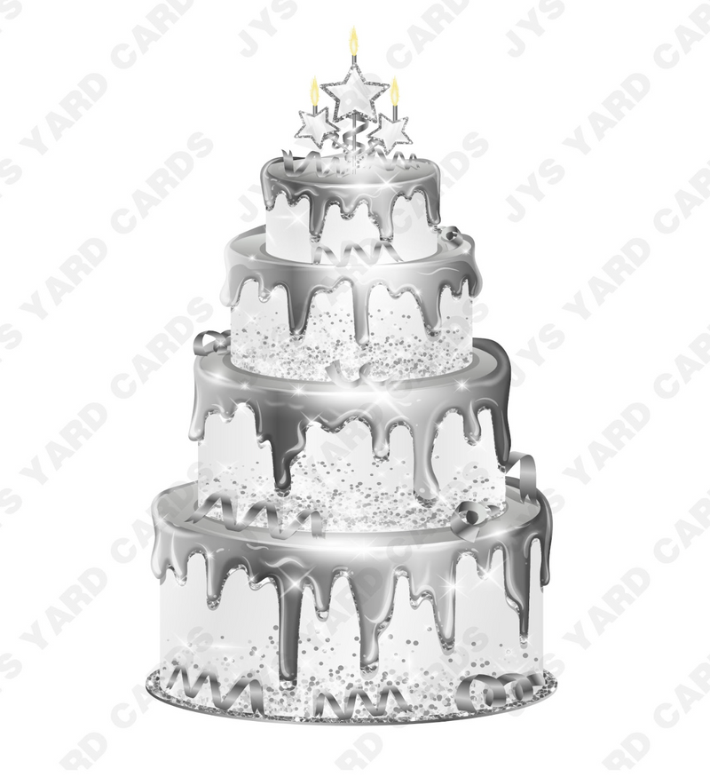 JAZZY CAKE: WHITE & SILVER - Yard Card Signs by JYS International