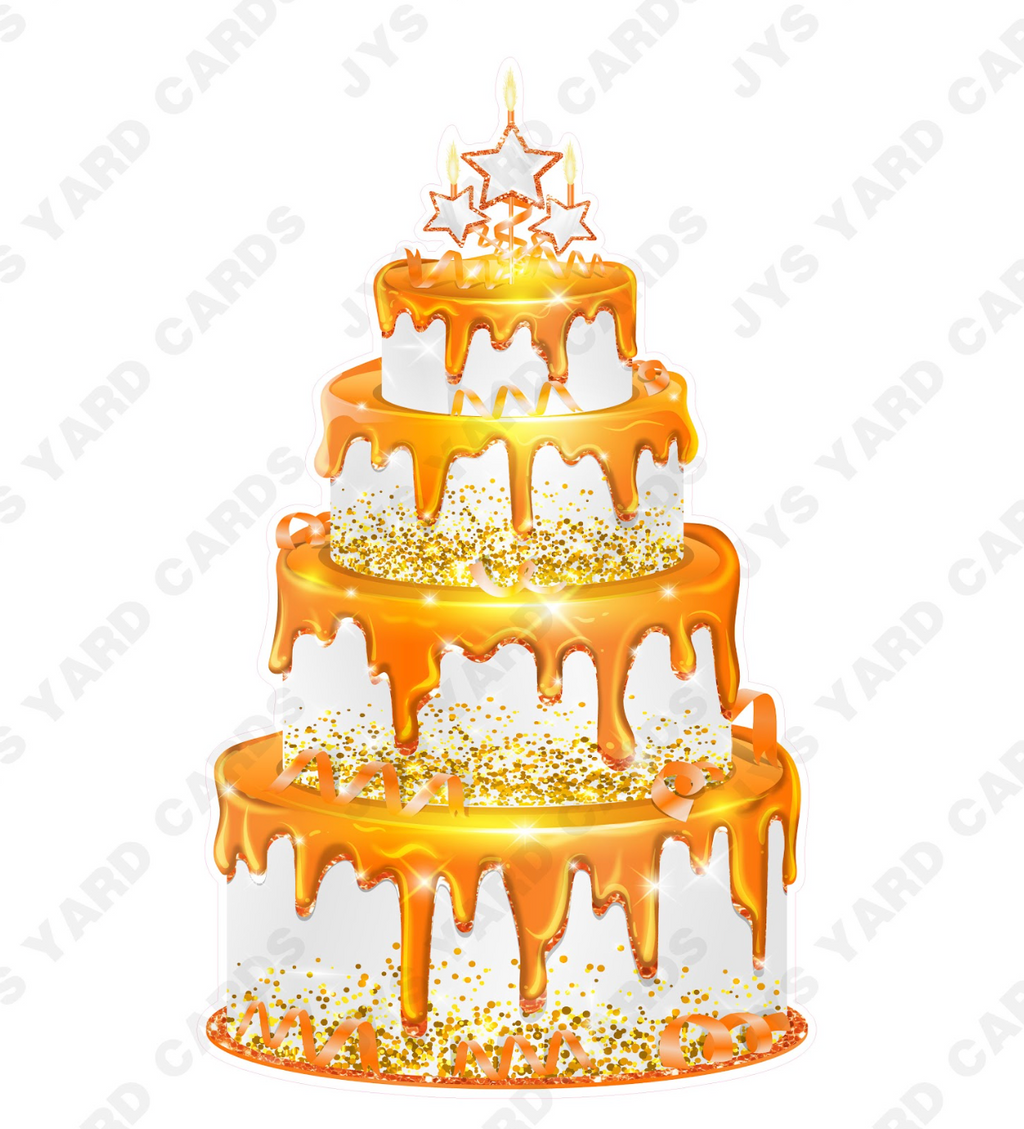 JAZZY CAKE: WHITE & ORANGE - Yard Card Signs by JYS International