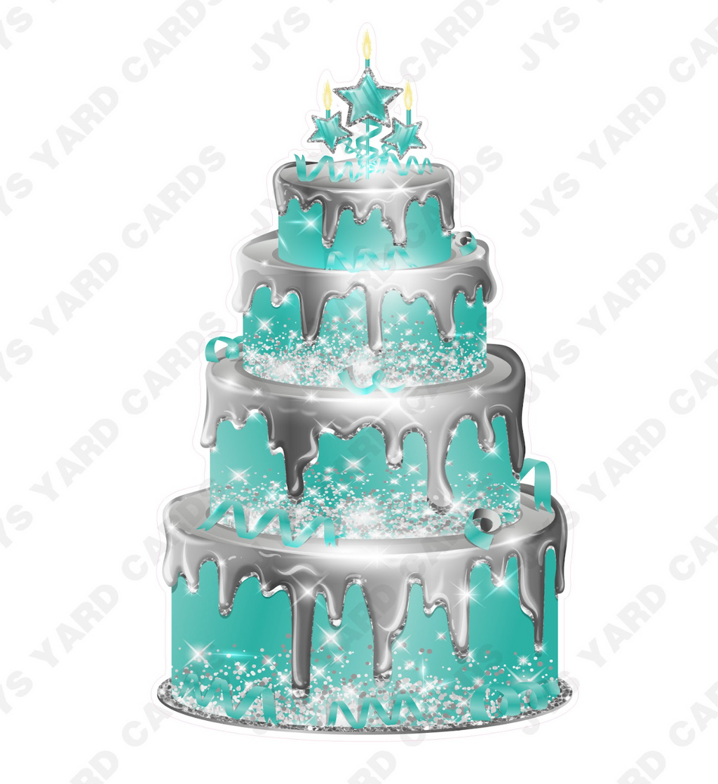 JAZZY CAKE: SILVER & TEAL - Yard Card Signs by JYS International