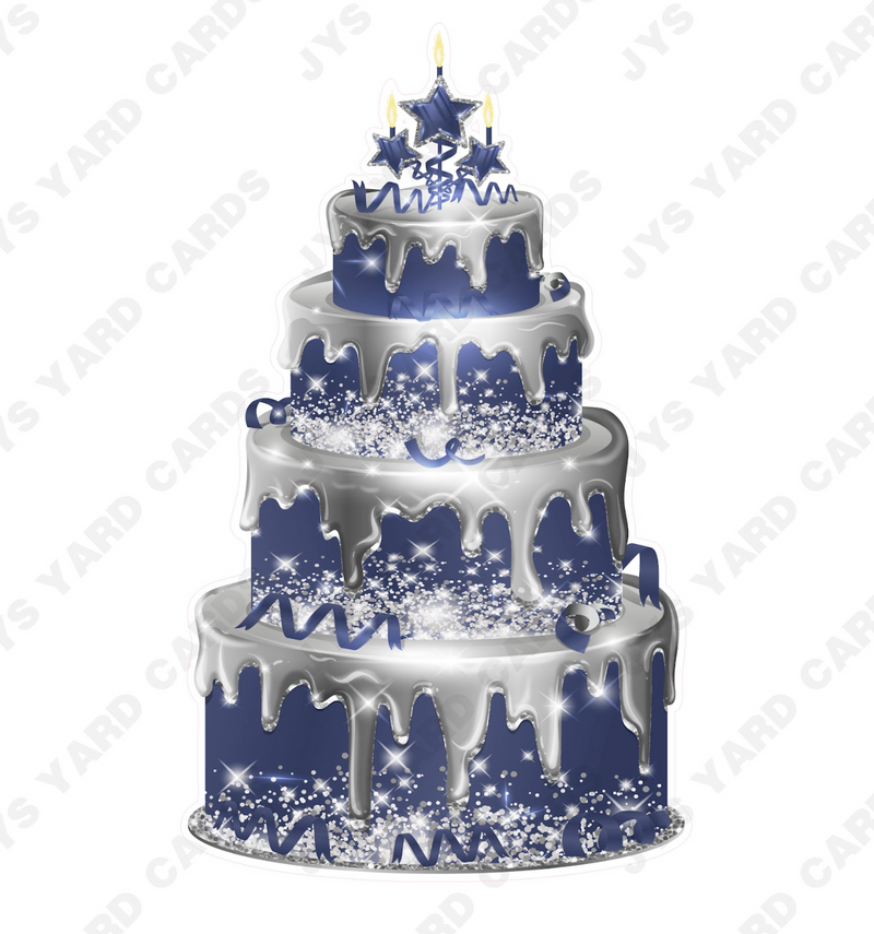 JAZZY CAKE: SILVER & NAVY - Yard Card Signs by JYS International