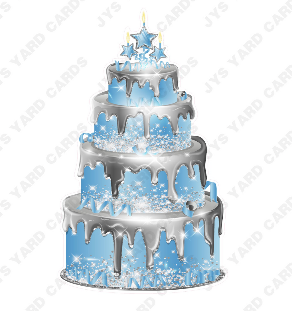 JAZZY CAKE: SILVER & LIGHT BLUE - Yard Card Signs by JYS International