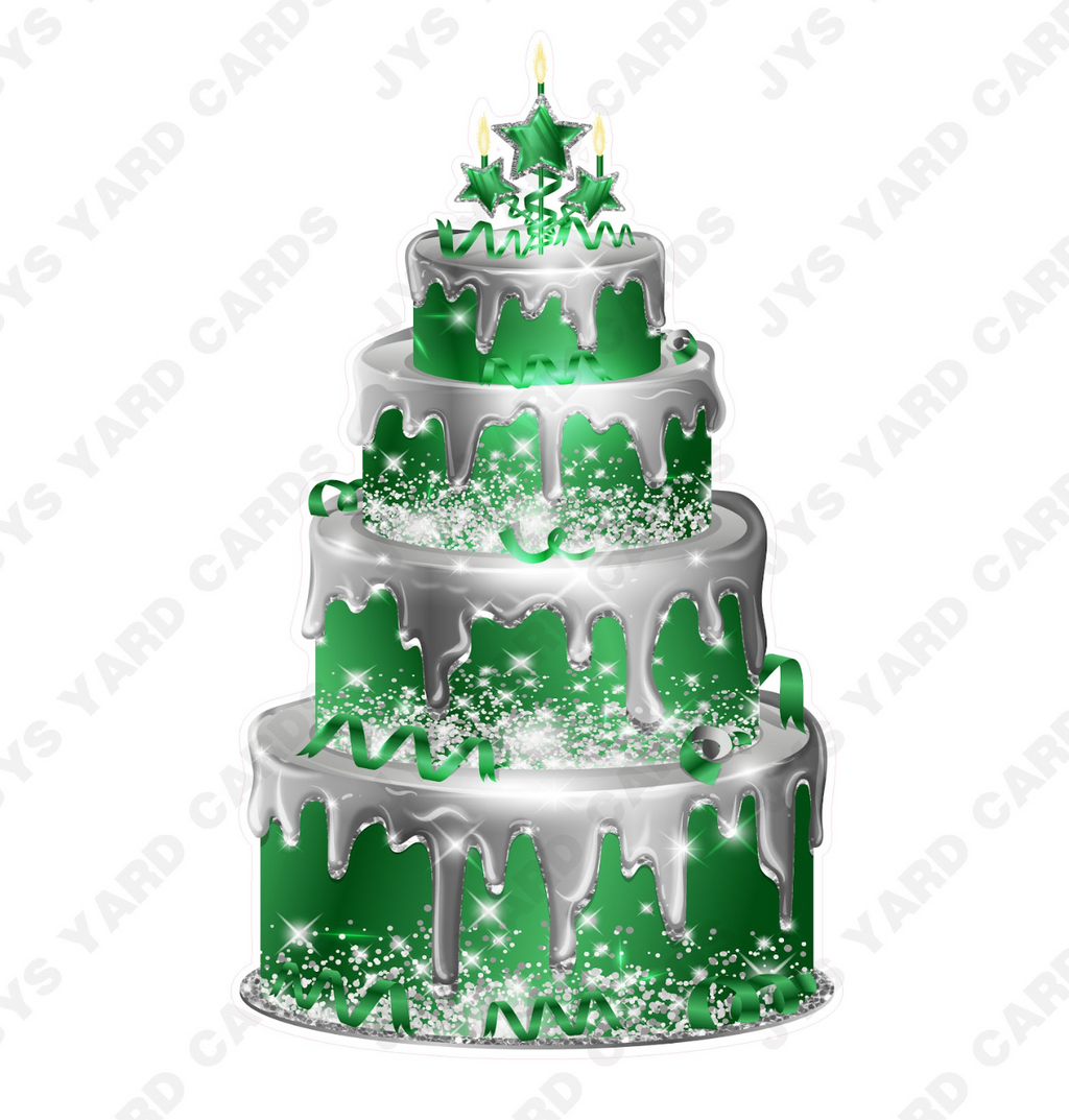 JAZZY CAKE: SILVER & GREEN - Yard Card Signs by JYS International