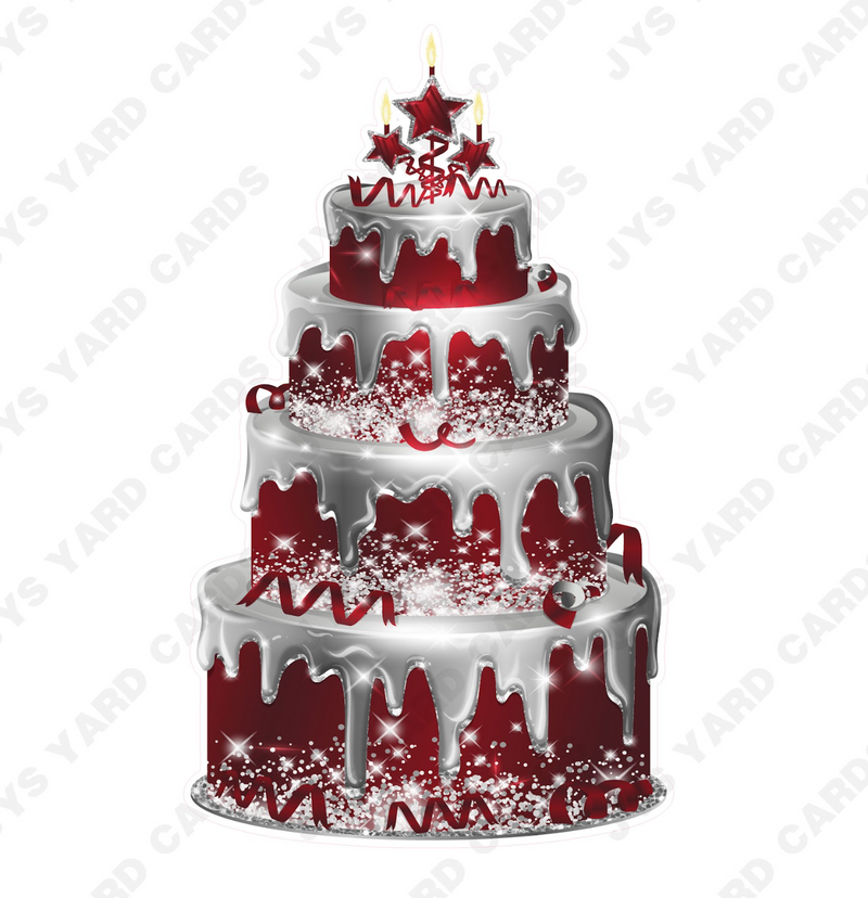 JAZZY CAKE: SILVER & BURGUNDY - Yard Card Signs by JYS International