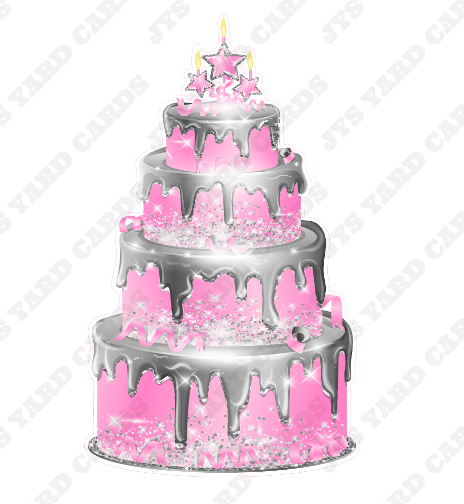 JAZZY CAKE: PINK & SILVER - Yard Card Signs by JYS International