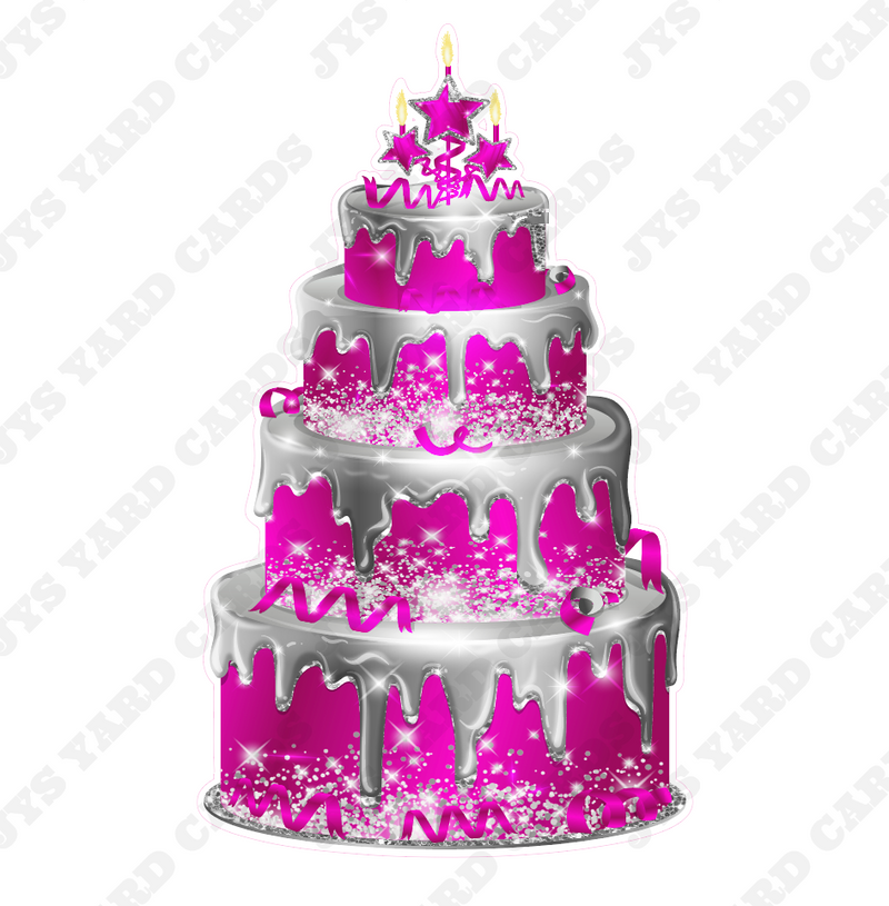 JAZZY CAKE: HOT PINK & SILVER - Yard Card Signs by JYS International