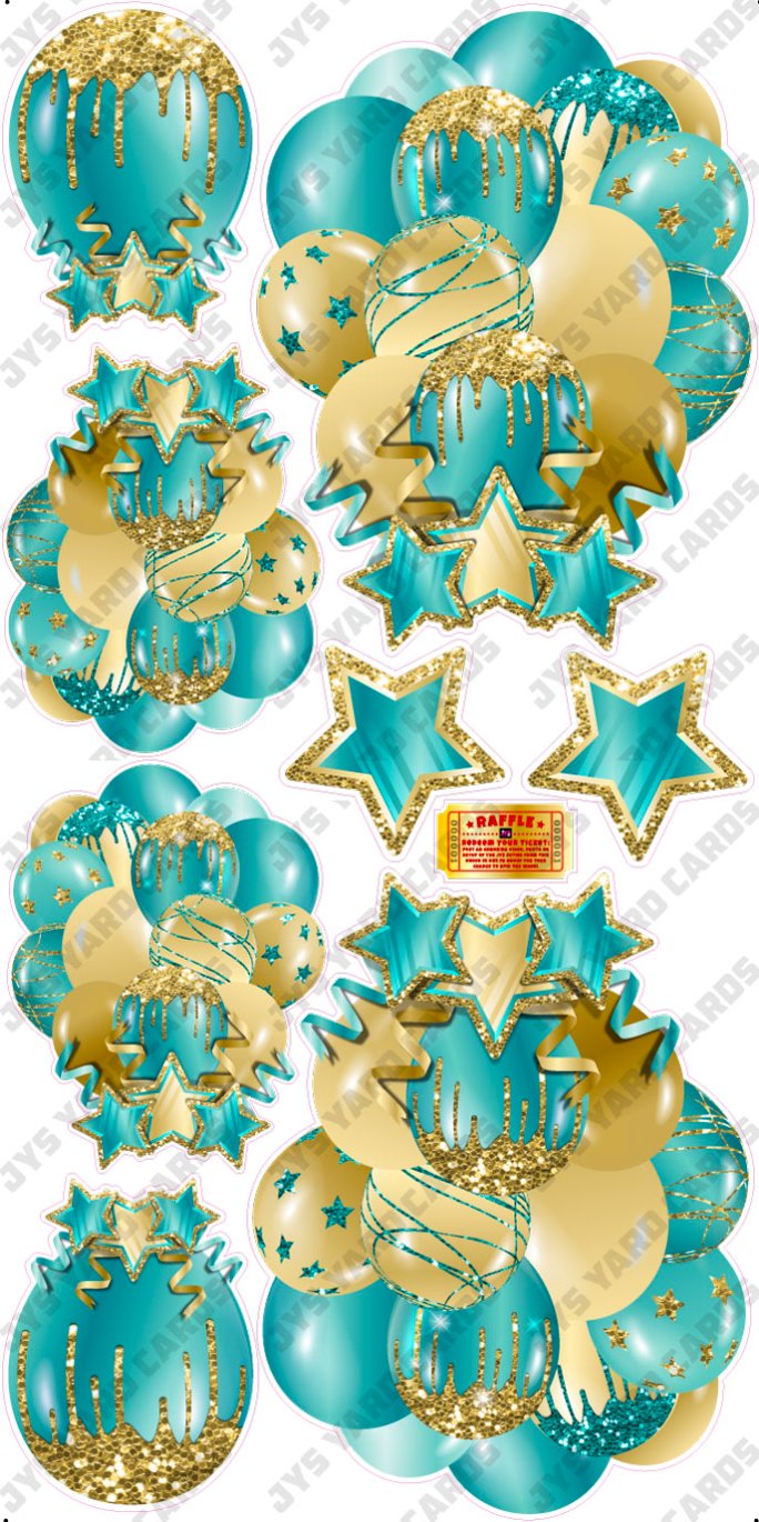 JAZZY BALLOONS: SOLID TEAL & GOLD