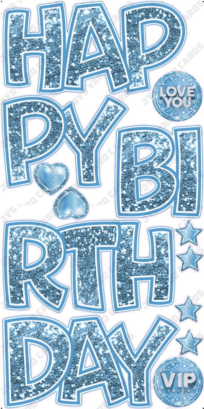 HAPPY BIRTHDAY 5 PC EZ SET: LIGHT BLUE GLITTER - Yard Card Signs by JYS International