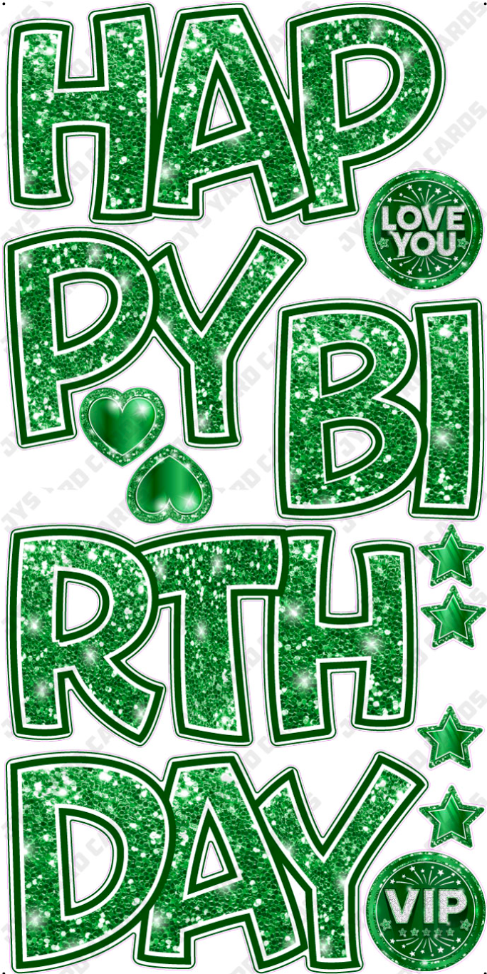 HAPPY BIRTHDAY 5 PC EZ SET: GREEN GLITTER - Yard Card Signs by JYS International