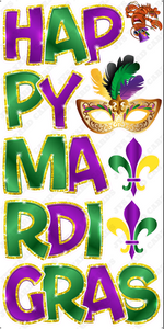 HAPPY MARDI GRAS EZ SET W/ GLITTER TRIM