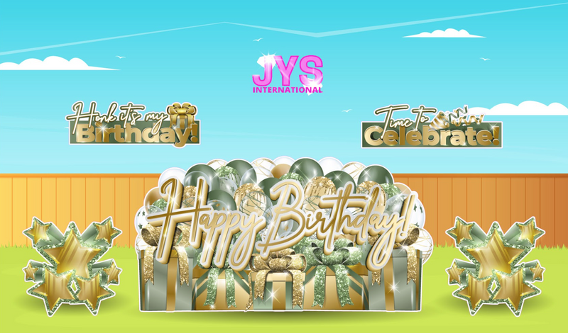 JAZZY HBD OVERLOAD: SAGE & GOLD (EZ FOLD) (Copy) - Yard Card Signs by JYS International