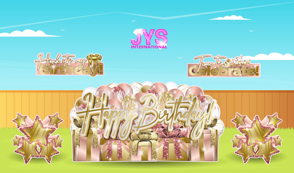 JAZZY HBD OVERLOAD: ROSE GOLD & GOLD (EZ FOLD) - Yard Card Signs by JYS International