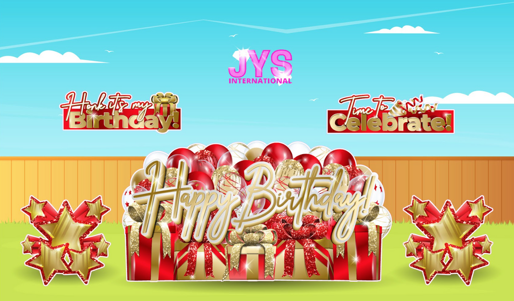 JAZZY HBD OVERLOAD: RED & GOLD (EZ FOLD) - Yard Card Signs by JYS International