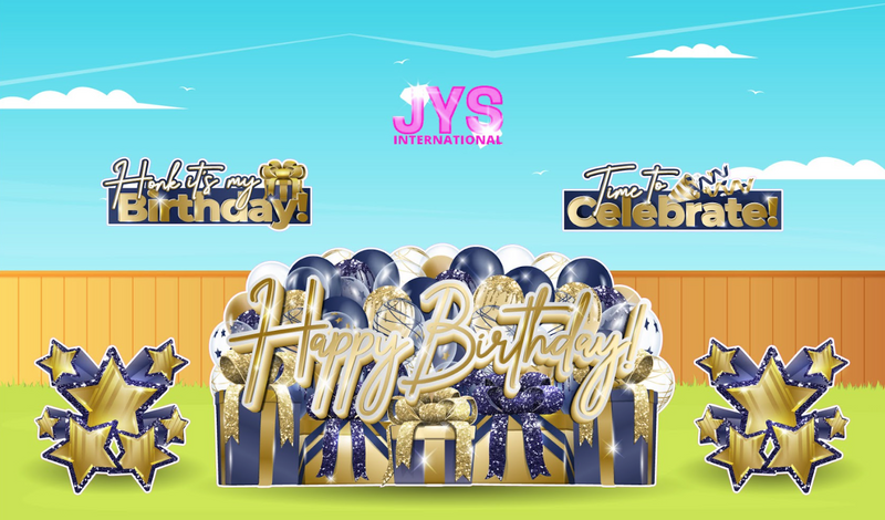 JAZZY HBD OVERLOAD: NAVY & GOLD (EZ FOLD) - Yard Card Signs by JYS International