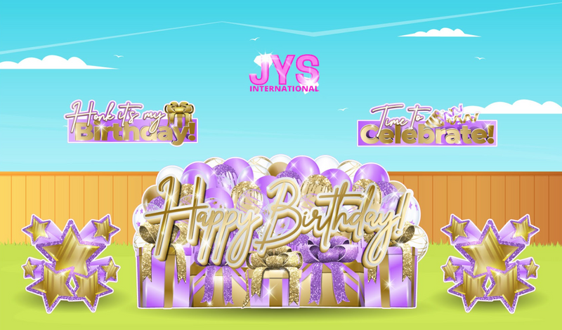 JAZZY HBD OVERLOAD: LIGHT PURPLE & GOLD (EZ FOLD) - Yard Card Signs by JYS International