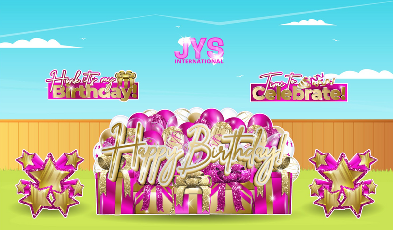 JAZZY HBD OVERLOAD: HOT PINK & GOLD (EZ FOLD) - Yard Card Signs by JYS International