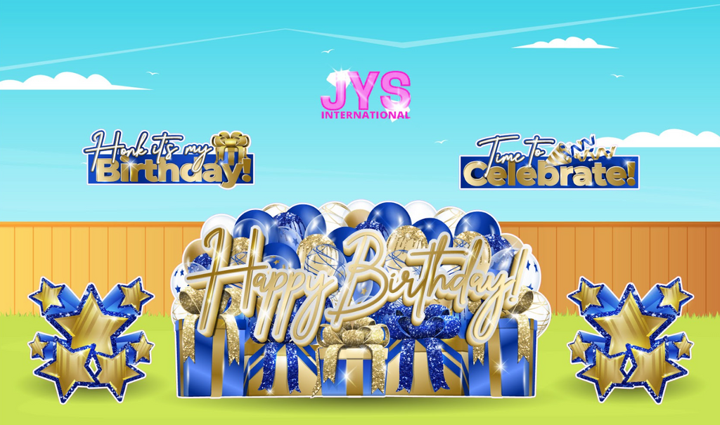 JAZZY HBD OVERLOAD: BLUE & GOLD (EZ FOLD) - Yard Card Signs by JYS International