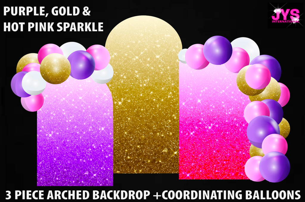 ARCHED BACKDROP: GLITTER PURPLE, GOLD & PINK - Yard Card Signs by JYS International