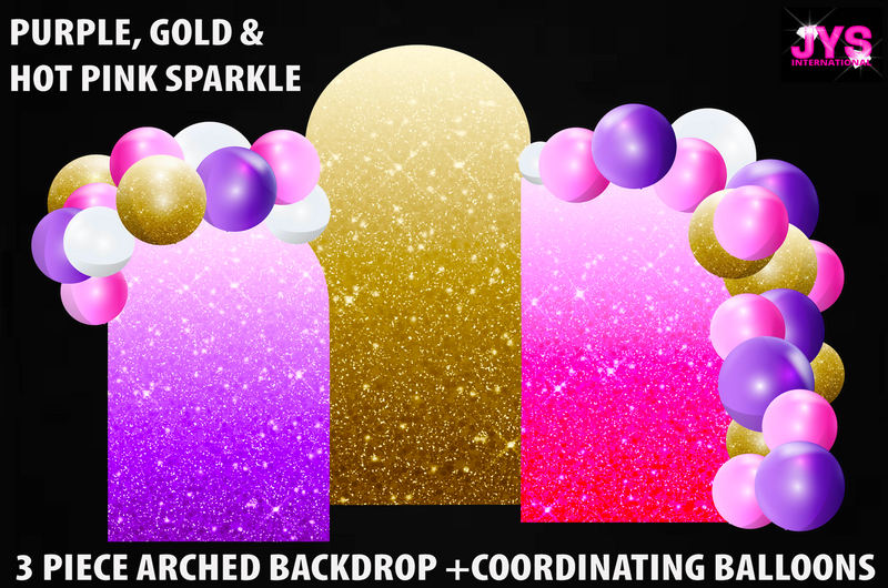 ARCHED BACKDROP: GLITTER PURPLE, GOLD & PINK